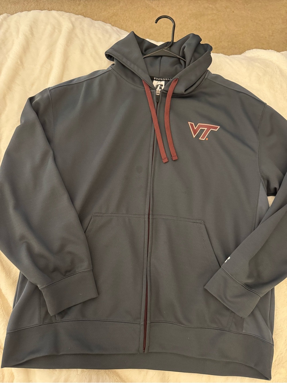 Russell Athletic Charcoal Full-Zip Hoodie with Maroon Drawcords